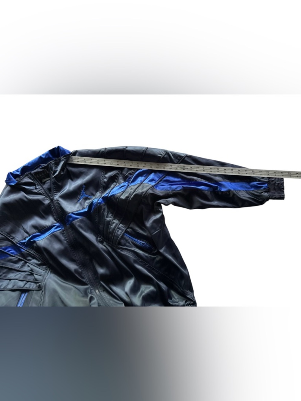 Nike Air Jordan AJ5 Track Jacket Blue & Black Satin Full-Zip Retro Style Sz XL - Picture 12 of 12